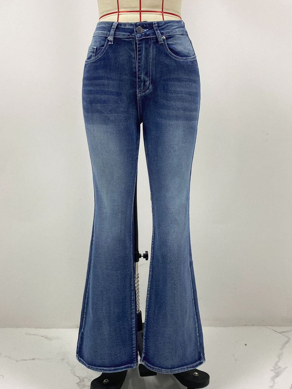 Retro Sexy Jeans Damen Eng Anliegend Schmal Geschnitten Hohe Elastizität Schlaghose