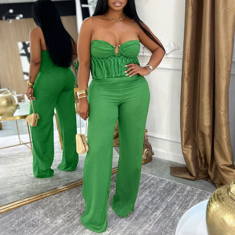 Sexy Schlauchoberteil, einfarbig, Jumpsuit, lässige schmale Hose