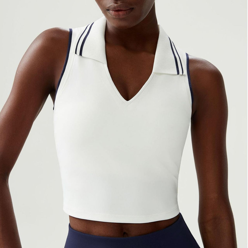 Stehkragen Tennis Damen Yoga Fitness Lauftop schnelltrocknend ärmelloses Top mit Brustpolster