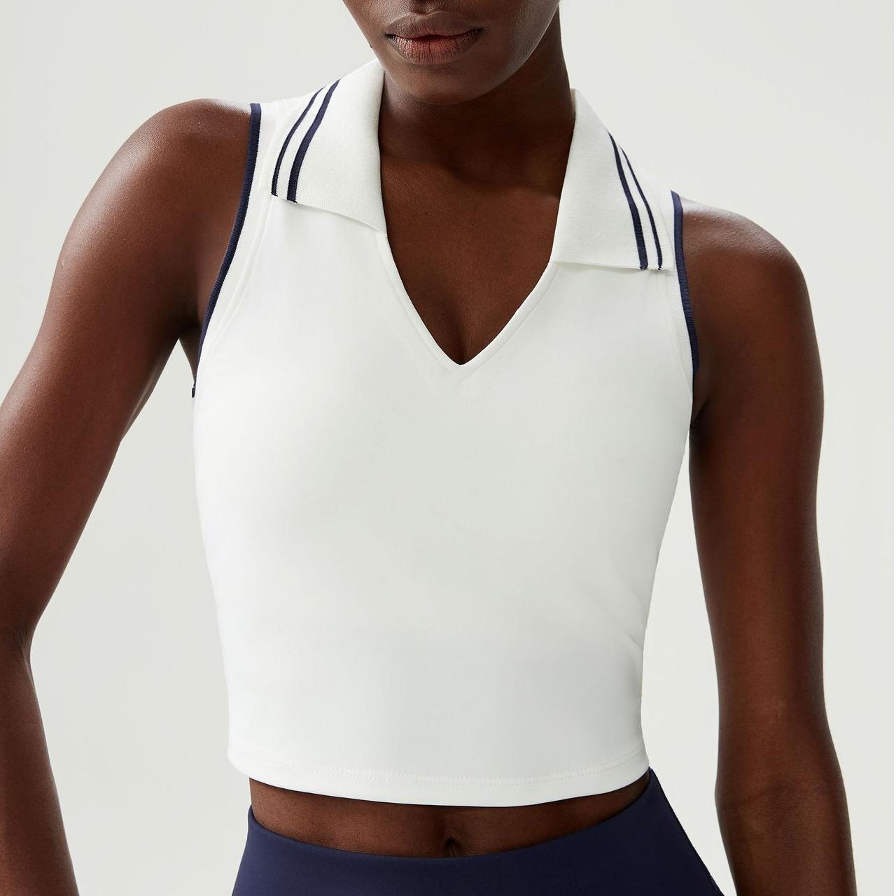 Stehkragen Tennis Damen Yoga Fitness Lauftop schnelltrocknend ärmelloses Top mit Brustpolster