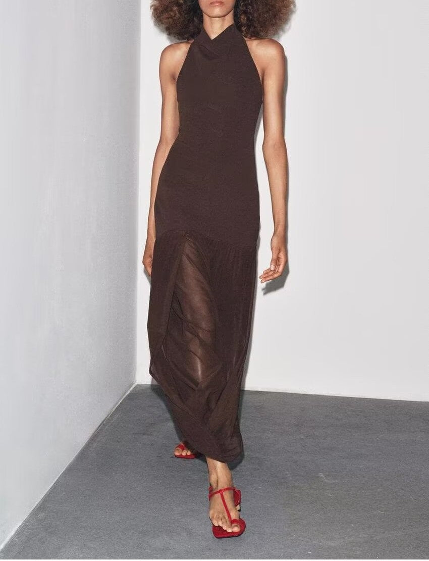 Herbst Damenbekleidung Sexy Sexy Neckholderkleid mit Nähten