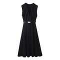 Damen Sommer Freizeit figurbetontes Kleid, einfarbig, V-Ausschnitt mit Gürtel und Nahtdetails, Midi-Länge