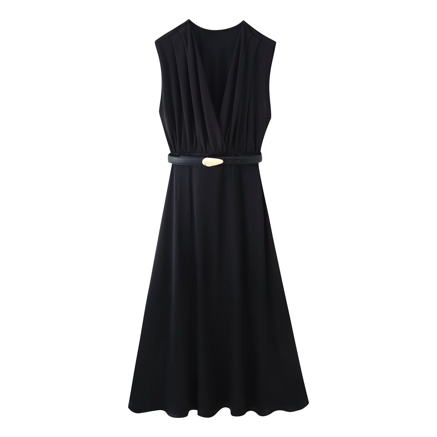 Damen Sommer Freizeit figurbetontes Kleid, einfarbig, V-Ausschnitt mit Gürtel und Nahtdetails, Midi-Länge