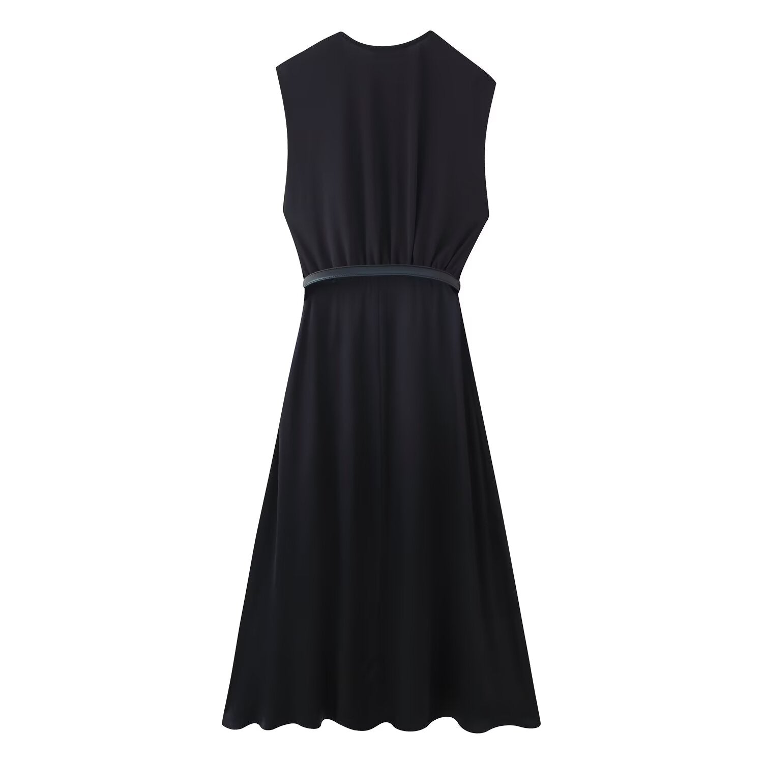 Damen Sommer Freizeit figurbetontes Kleid, einfarbig, V-Ausschnitt mit Gürtel und Nahtdetails, Midi-Länge