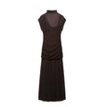 Herbst Damen Sexy Halbrollkragen Eng Anliegendes Seidennetz-Stitching-Kleid