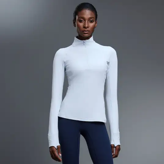 Autumn Half Long Sleeve Zipper Yoga Clothes Stand up Collar Slim Fit Slimming Workout Top Running Sports T shirts by Wanita Store