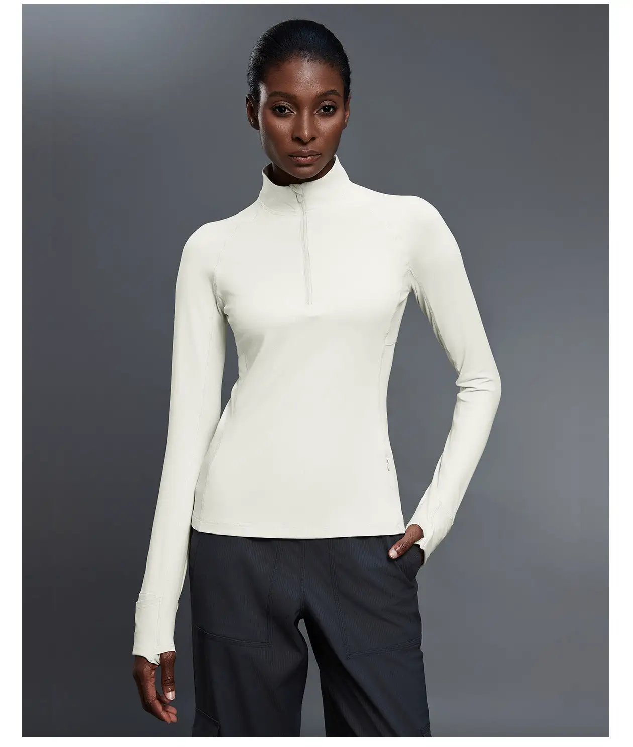 Autumn Half Long Sleeve Zipper Yoga Clothes Stand up Collar Slim Fit Slimming Workout Top Running Sports T shirts by Wanita Store