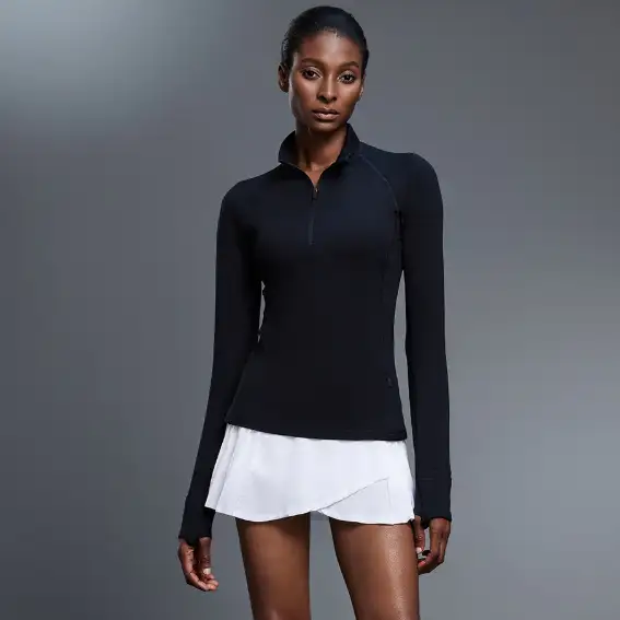Autumn Half Long Sleeve Zipper Yoga Clothes Stand up Collar Slim Fit Slimming Workout Top Running Sports T shirts by Wanita Store