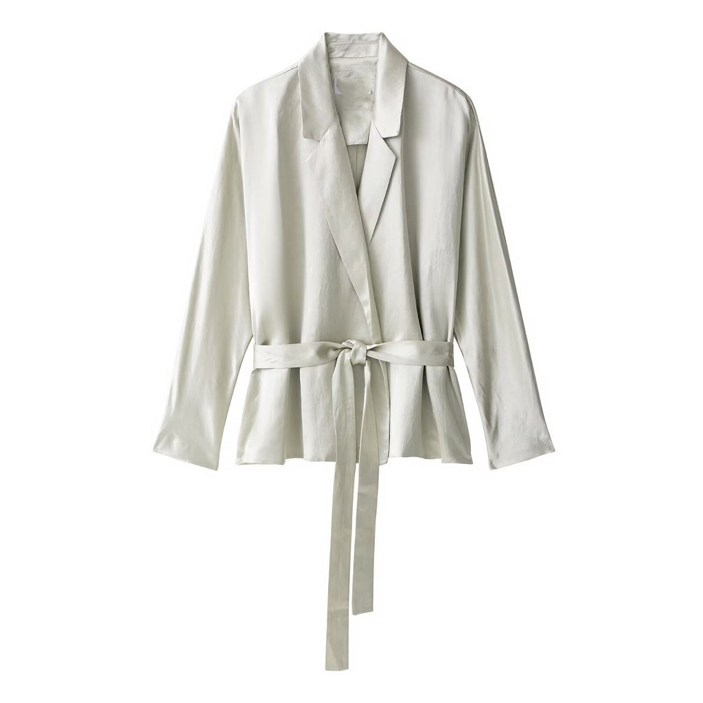 Herbst Damenbekleidung Modisch Eleganter Blazer Satinhose Zweiteilige Sets