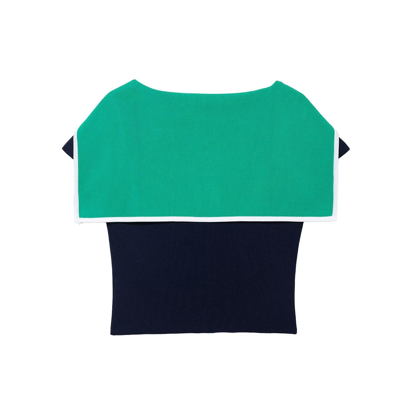 Colorblock Kurzarm-Stricktop mit Kragen und schmaler Passform