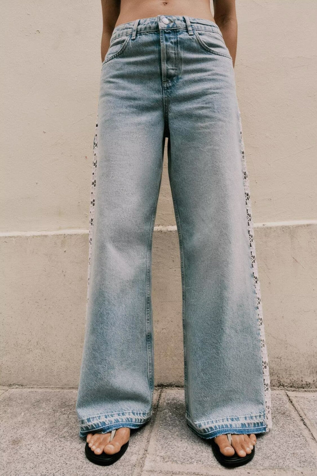 Damenbekleidung Frühling Herbst Häkelnaht Hohe Taille Weite Jeans