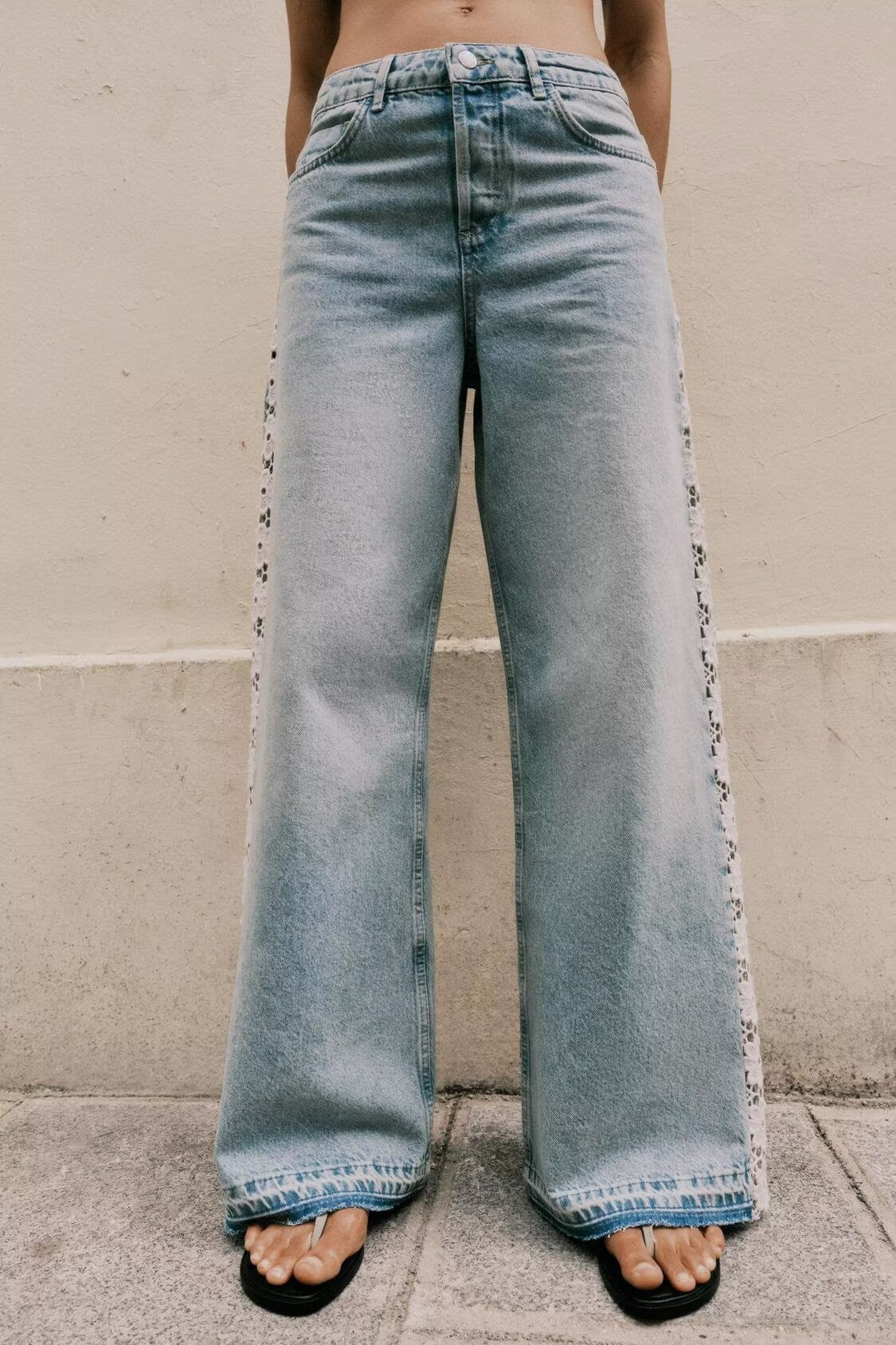 Damenbekleidung Frühling Herbst Häkelnaht Hohe Taille Weite Jeans