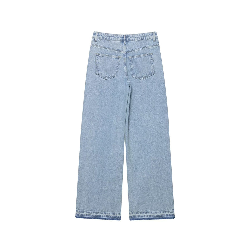 Damenbekleidung Frühling Herbst Häkelnaht Hohe Taille Weite Jeans