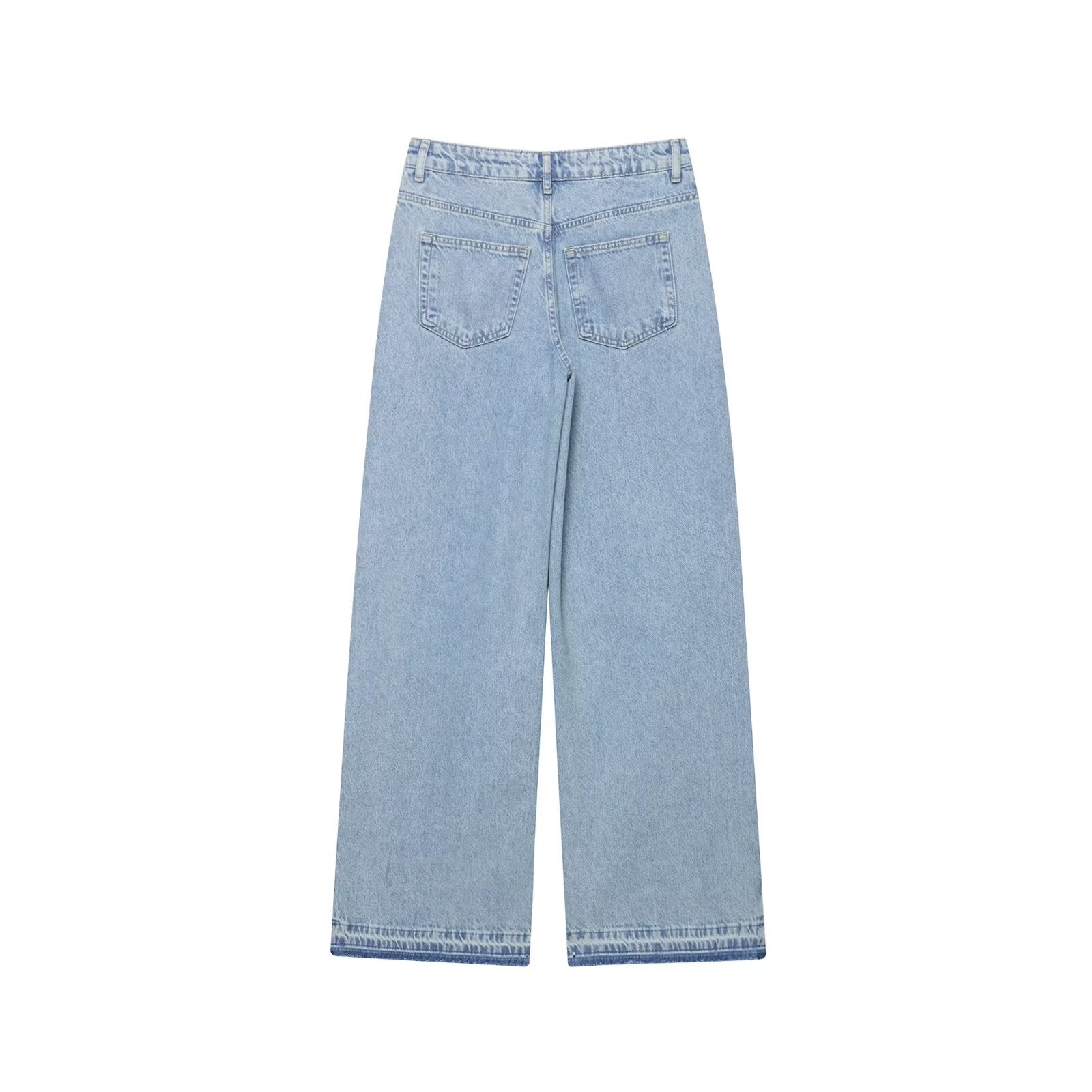 Damenbekleidung Frühling Herbst Häkelnaht Hohe Taille Weite Jeans
