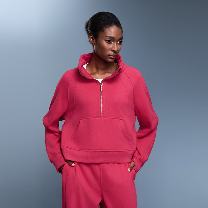 Sportpullover Damen Herbst Winter Fleece gefüttert Half Zip Rollkragen Pullover Oberbekleidung Warme Jacke