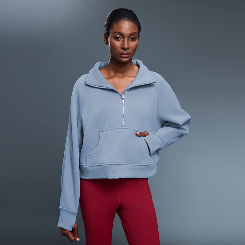 Sportpullover Damen Herbst Winter Fleece gefüttert Half Zip Rollkragen Pullover Oberbekleidung Warme Jacke