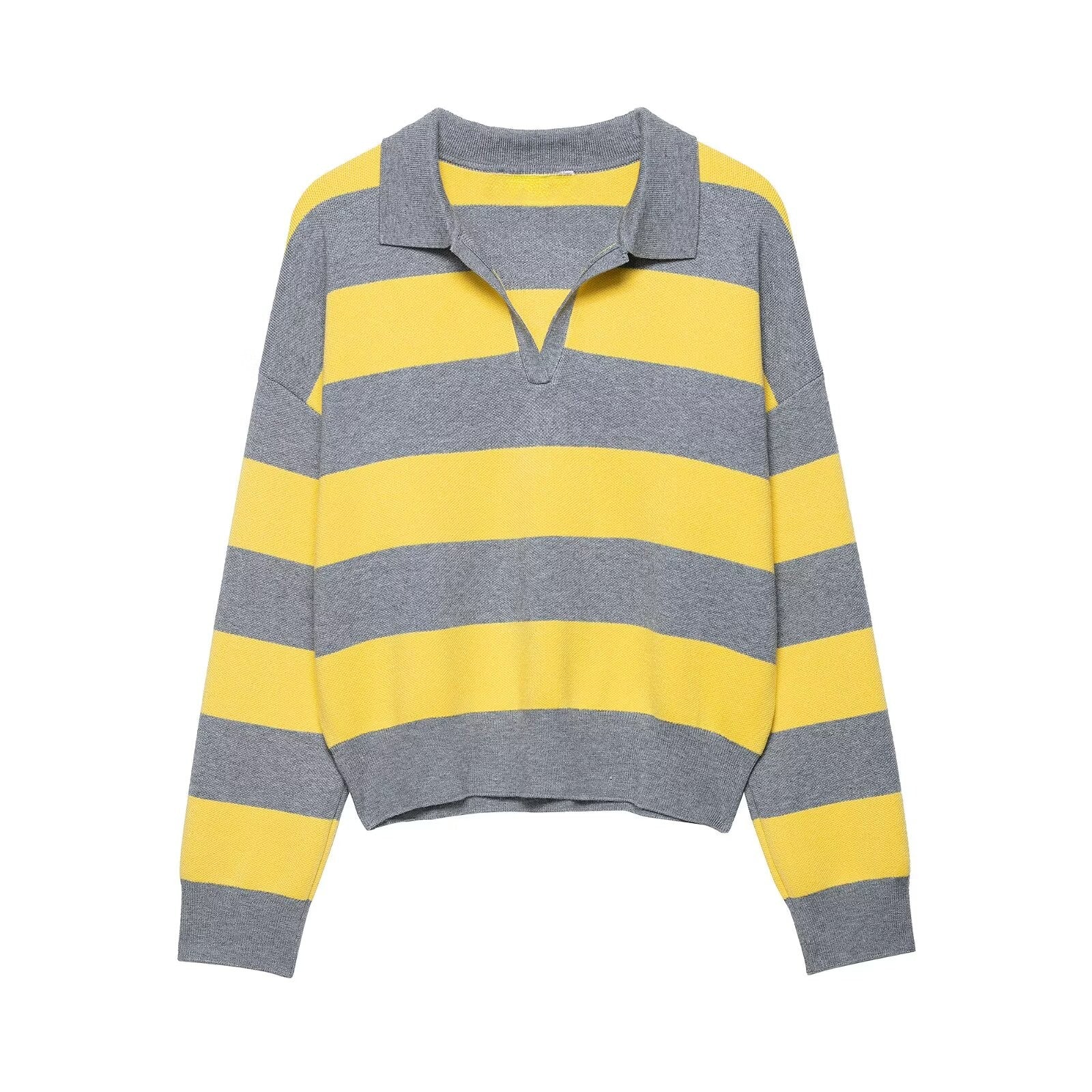 Herbst Damenbekleidung Gestreifter Pullover mit Polokragen