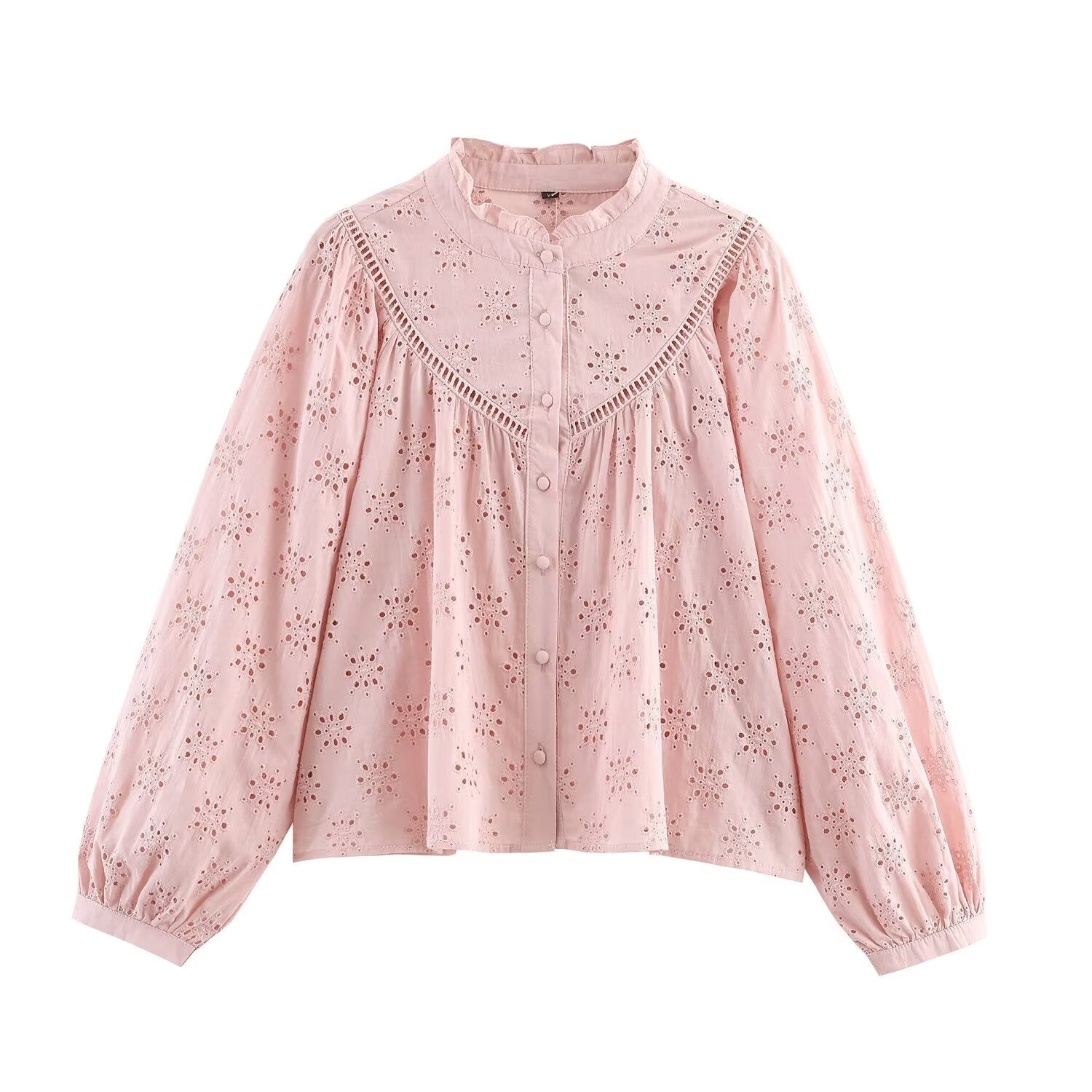 Women Clothing Casual Hollow Out Cutout Embroidered Shirt