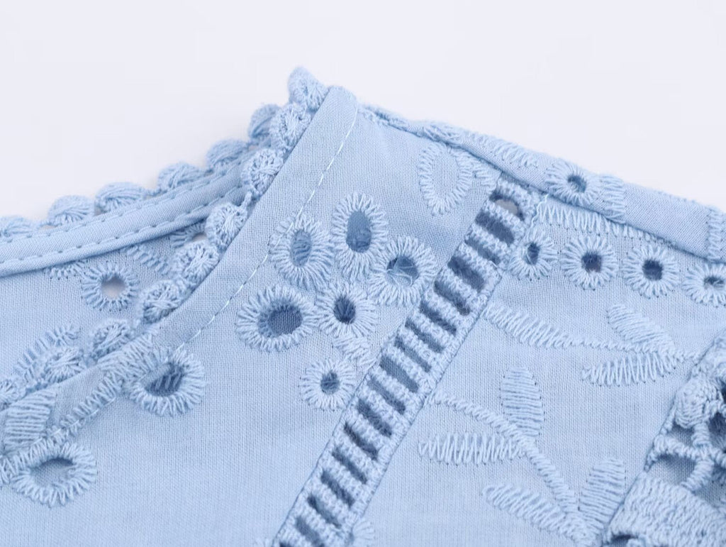 Women Clothing Autumn Hollowed out Embroidered Shirt