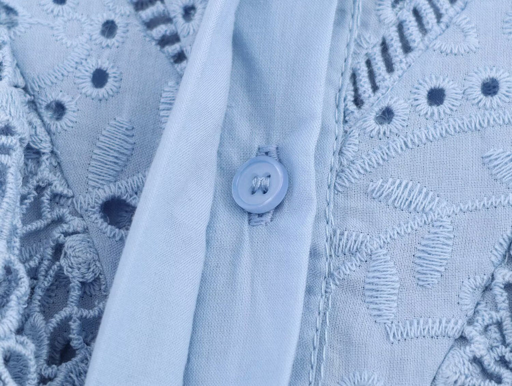 Women Clothing Autumn Hollowed out Embroidered Shirt