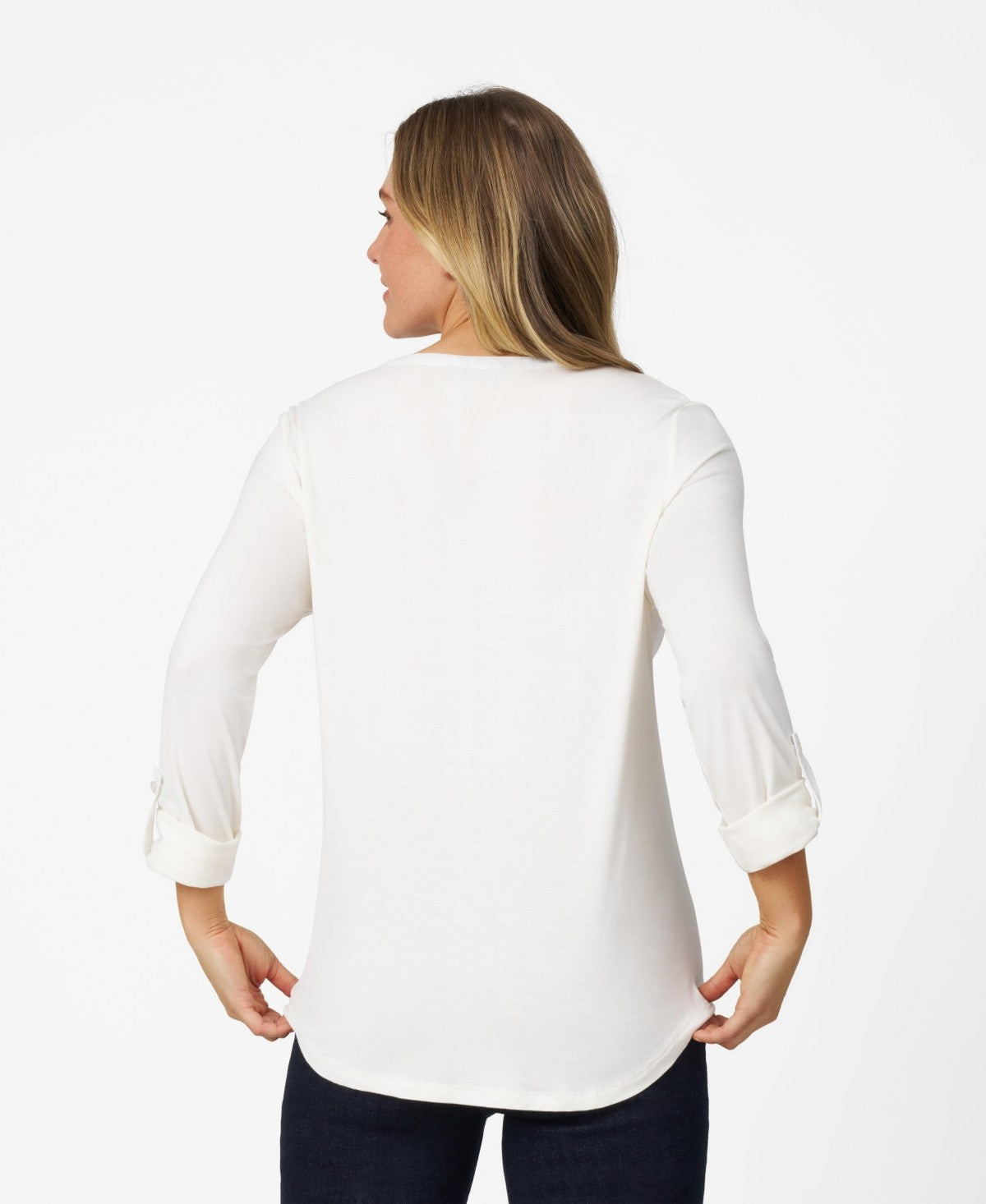 Cable and Gauge Womens Lace Trim Henley Top - Whisper White, large