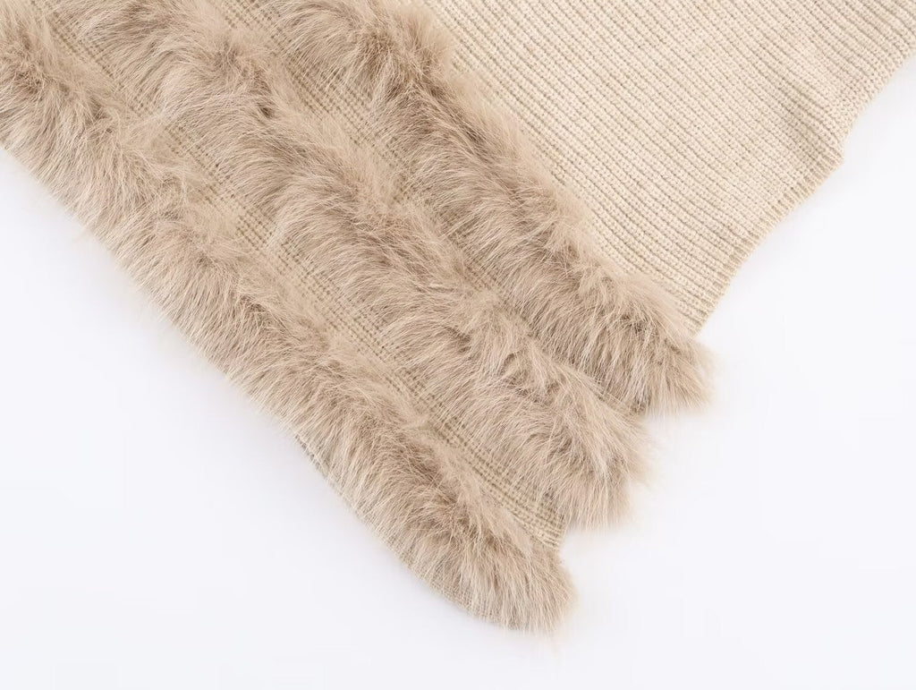 Unregelmäßiger asymmetrischer Rollkragenpullover Damen Winter Flauschiger Naht-Strickpullover Lockeres Oberteil