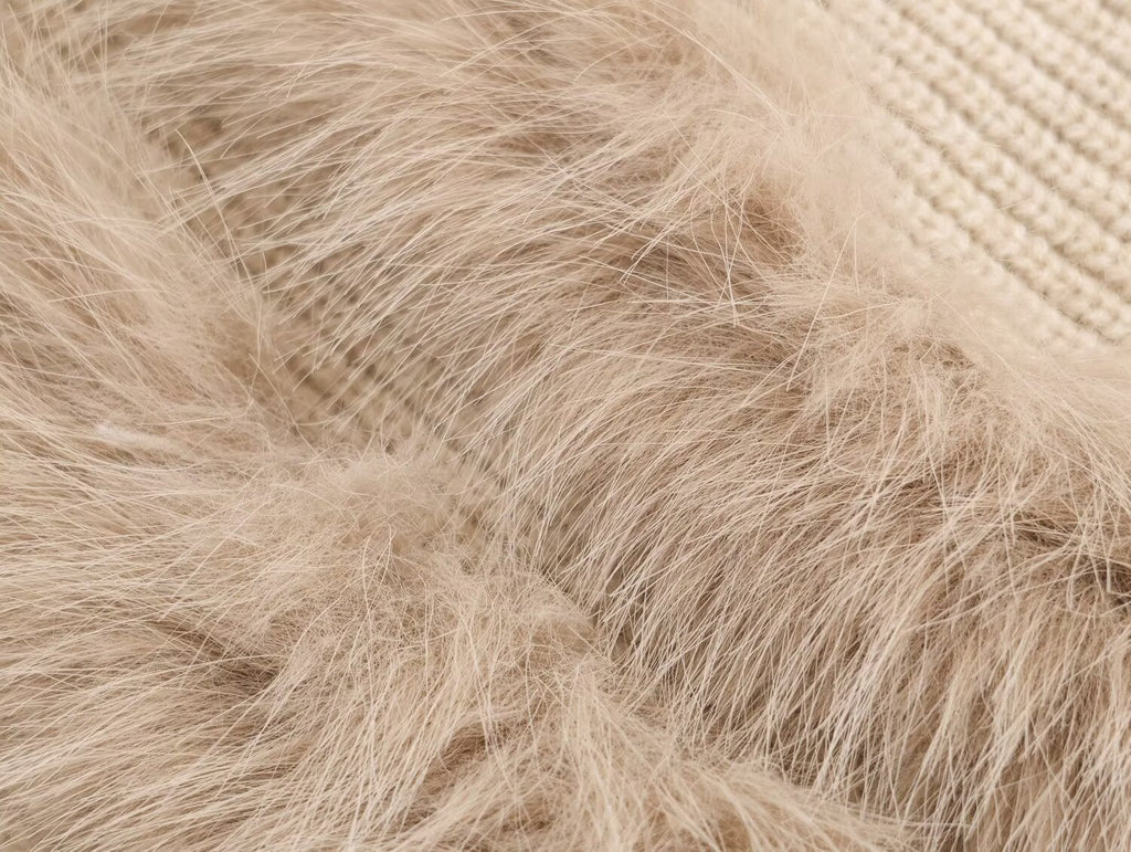 Unregelmäßiger asymmetrischer Rollkragenpullover Damen Winter Flauschiger Naht-Strickpullover Lockeres Oberteil