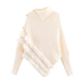 Unregelmäßiger asymmetrischer Rollkragenpullover Damen Winter Flauschiger Naht-Strickpullover Lockeres Oberteil