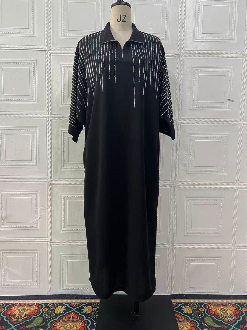 Herbst Bedrucktes Langes Locker Geschnittenes Damenkleid mit langen Ärmeln