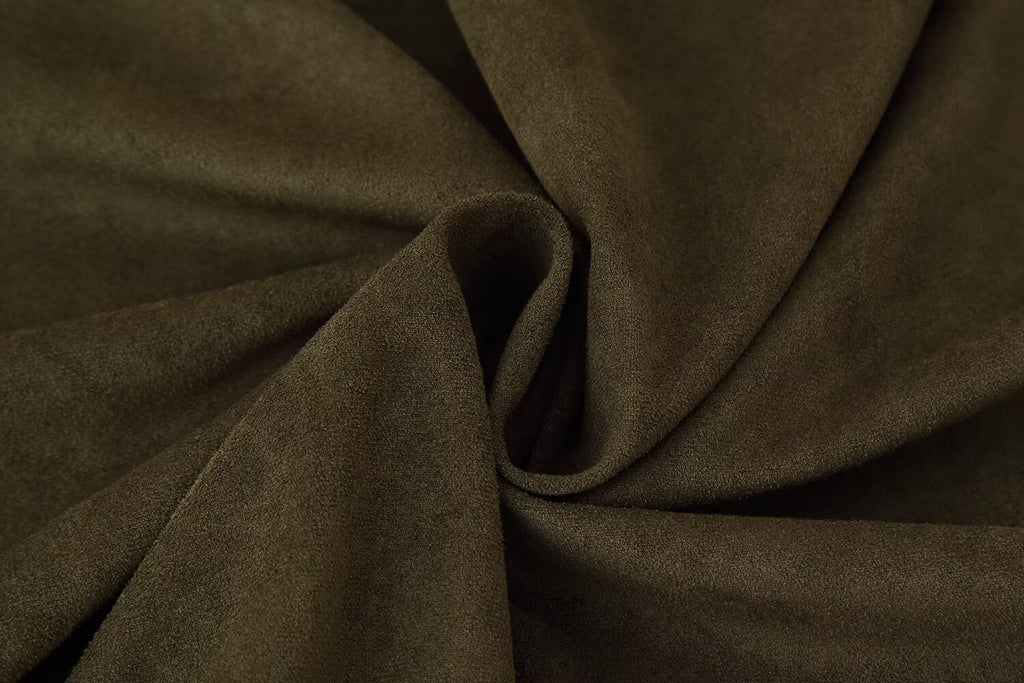 Frühherbst Damenbekleidung Französisches Wildleder Midilang Irreguläres Asymmetrisches Kleid