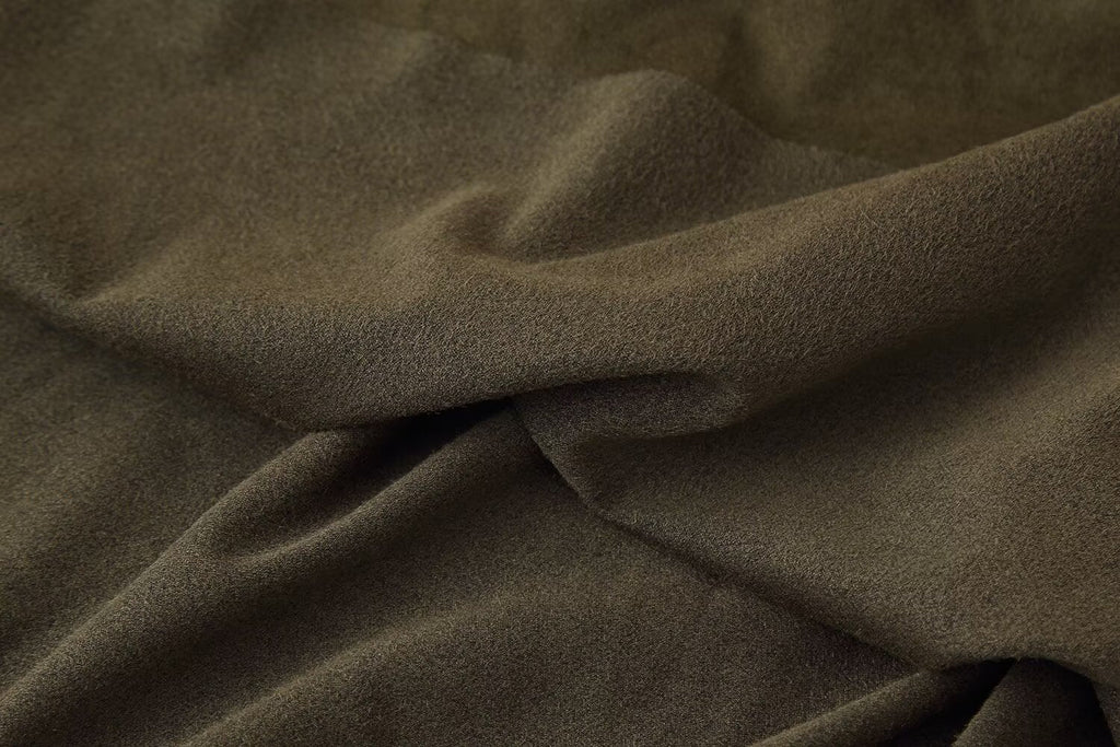 Frühherbst Damenbekleidung Französisches Wildleder Midilang Irreguläres Asymmetrisches Kleid
