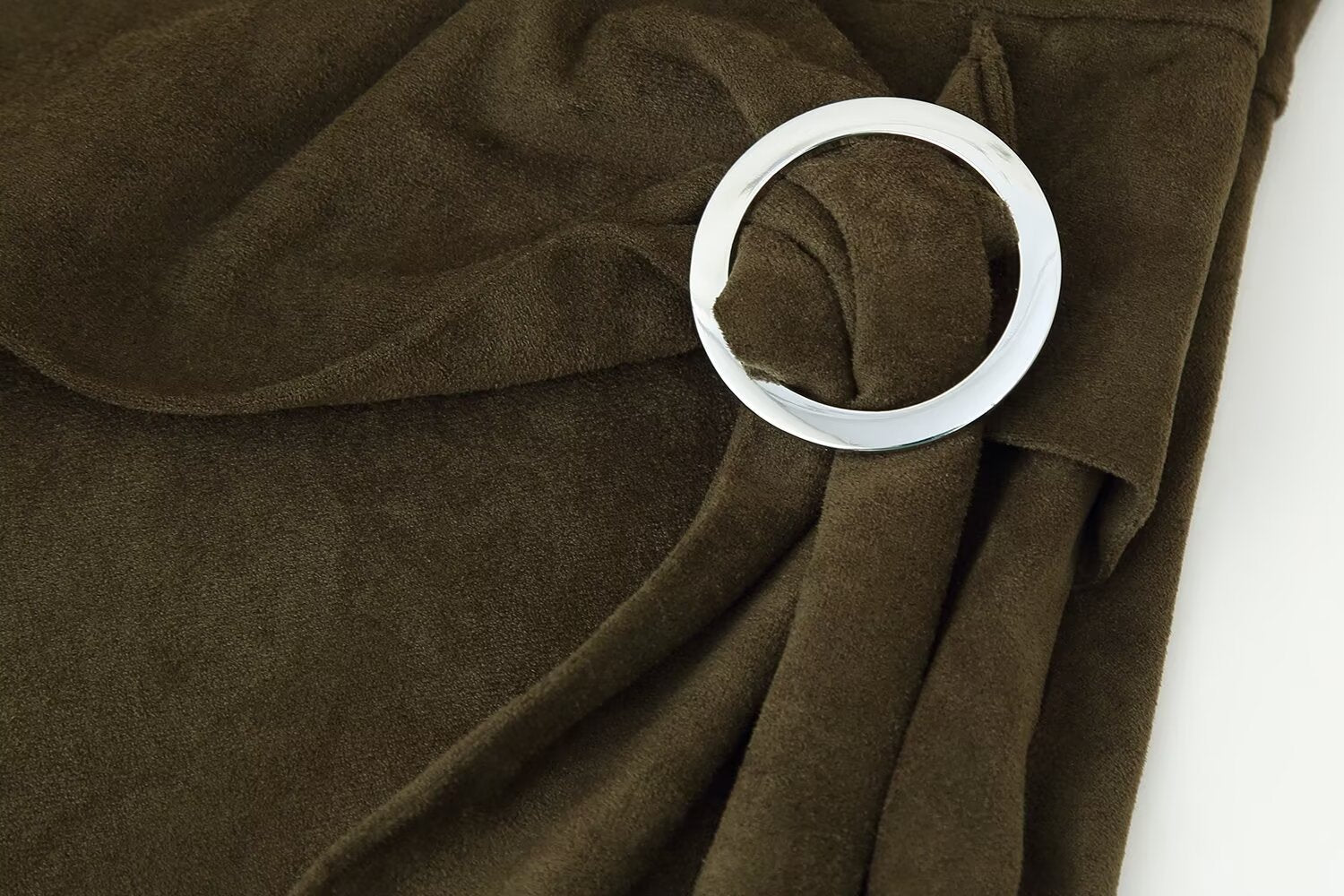 Frühherbst Damenbekleidung Französisches Wildleder Midilang Irreguläres Asymmetrisches Kleid