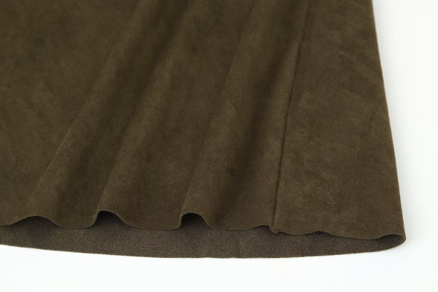 Frühherbst Damenbekleidung Französisches Wildleder Midilang Irreguläres Asymmetrisches Kleid