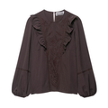 Women Clothing Solid Color Floral Embroidered Shirt