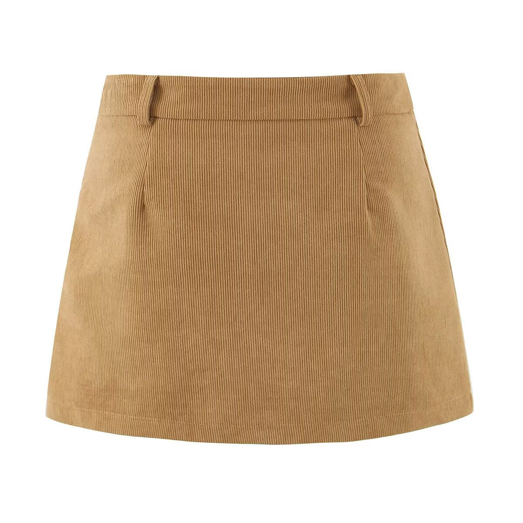 Herbst Retro Cord Sexy Hohe Taille Hüfte mit Sicherheitshose Rock