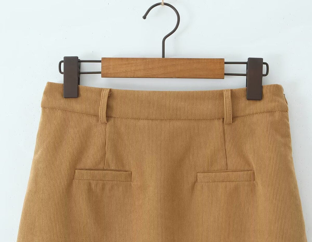 Herbst Retro Cord Sexy Hohe Taille Hüfte mit Sicherheitshose Rock