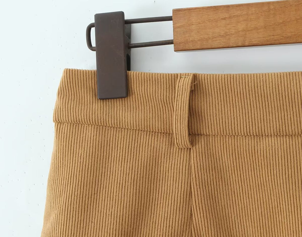 Herbst Retro Cord Sexy Hohe Taille Hüfte mit Sicherheitshose Rock