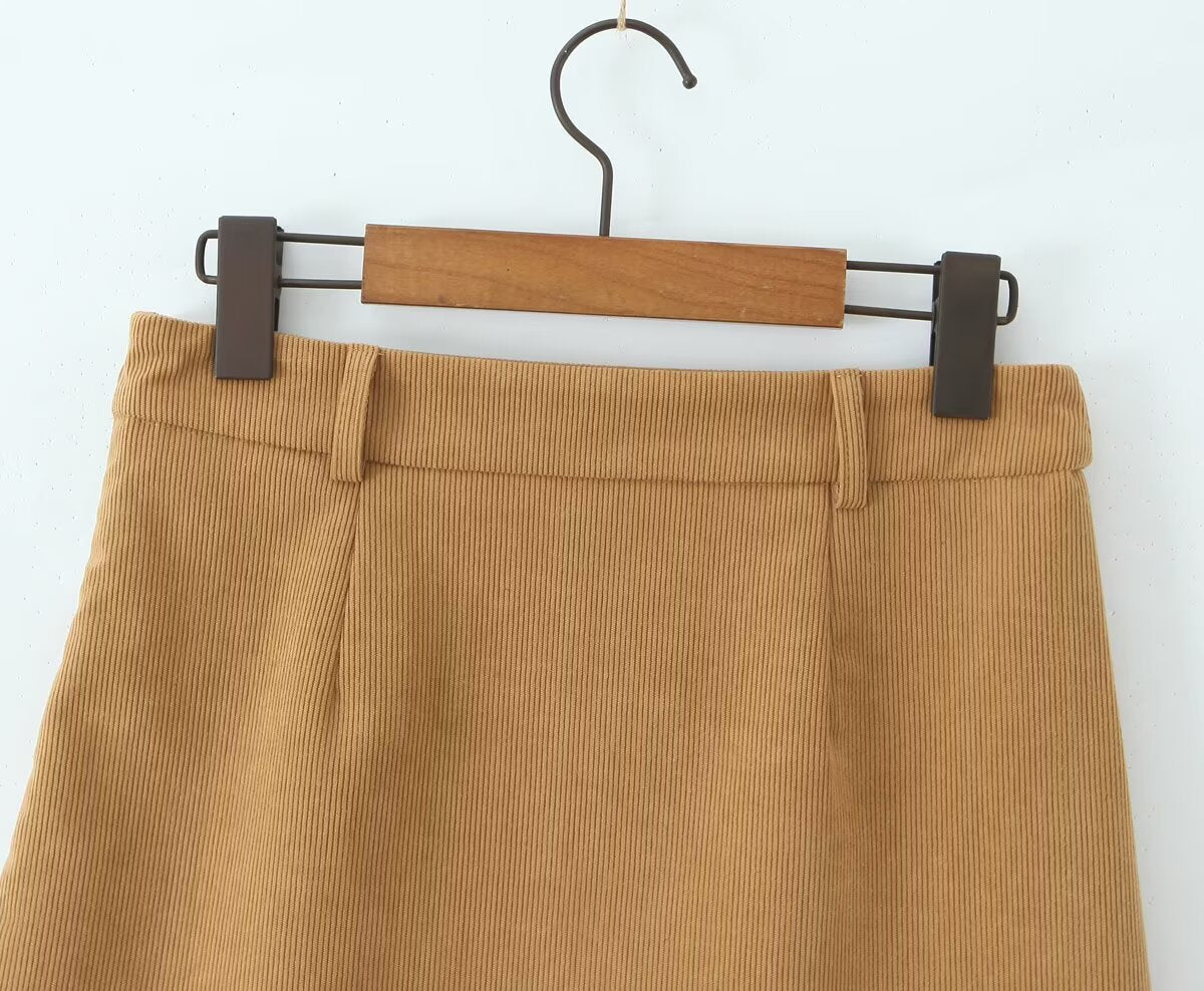 Herbst Retro Cord Sexy Hohe Taille Hüfte mit Sicherheitshose Rock