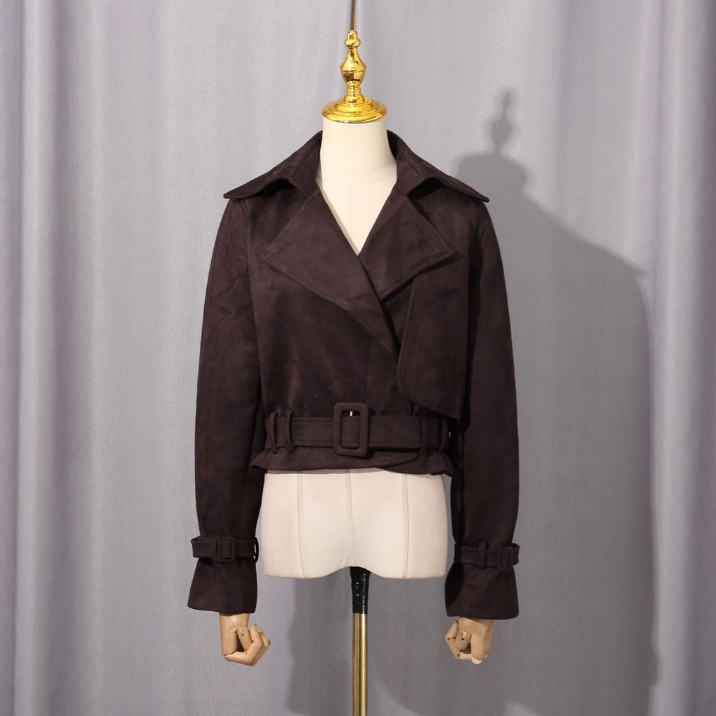 Personalisierter Straßenmantel Damen Herbst Trendiger Kragen Retro Schmaler Kurzer Mantel