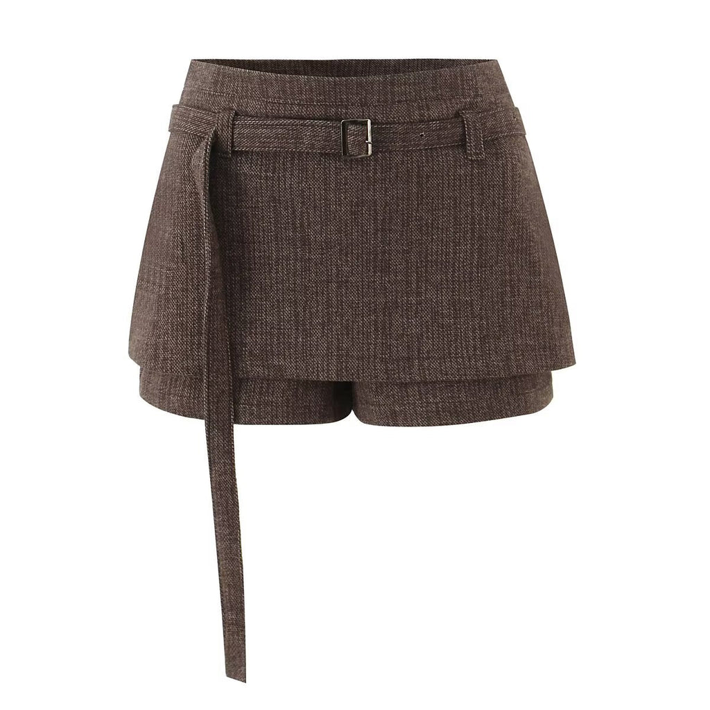 Autumn Retro Woolen Faux Two Pieces Short Pantskirt Women Sexy All Match Double Layer A line Sheath Skirt