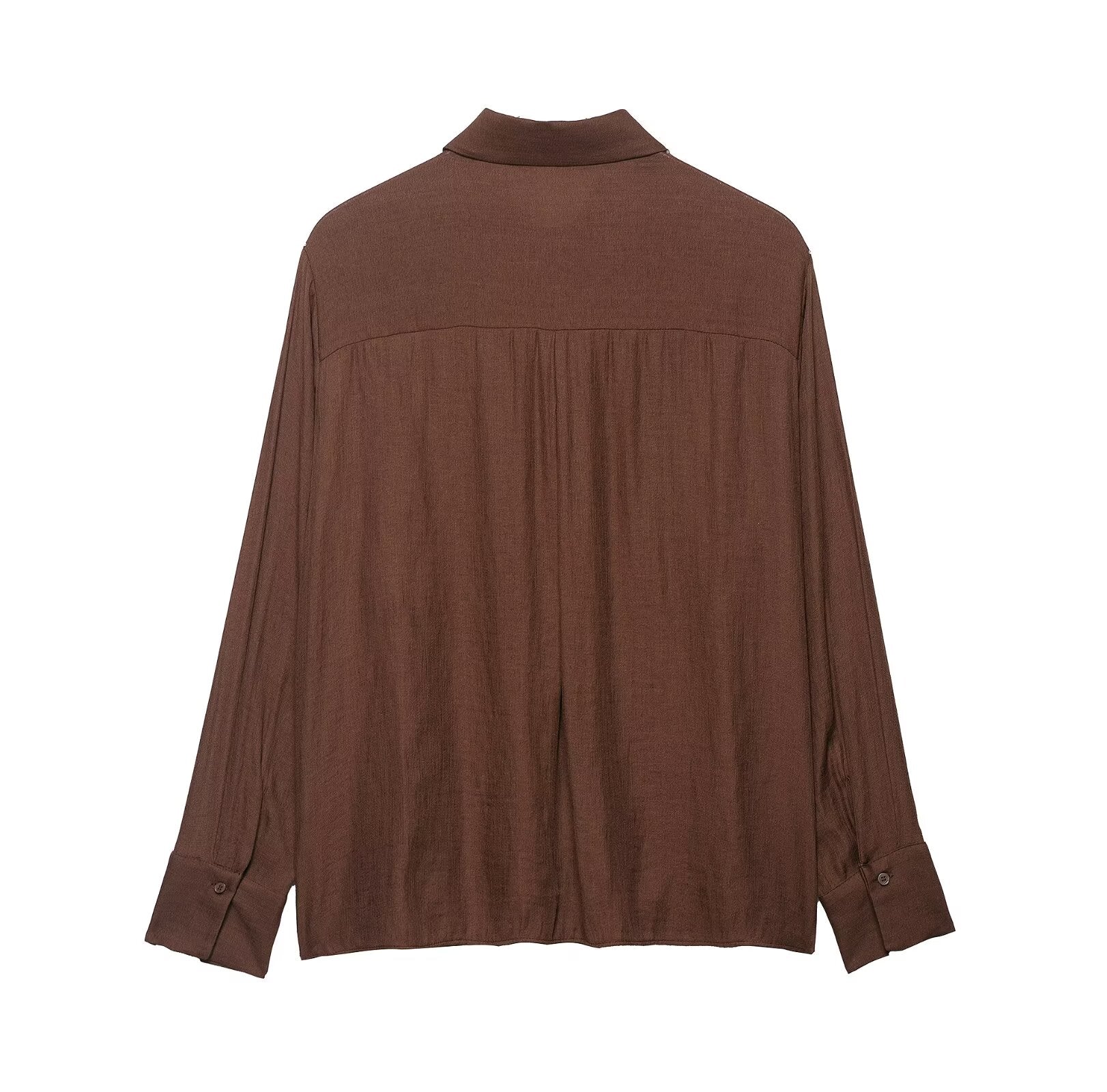 Autumn Women Clothing Commuting Loose Casual Polo Collar Floral Texture Long Sleeve Shirt