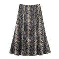 Women Clothing Autumn Holiday Printed Silk Satin Midi Skirt