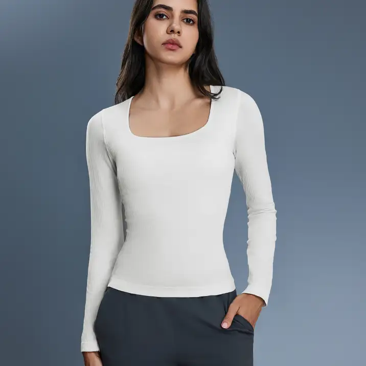 Yoga Clothes Women Fitness Exercise Long Sleeve Square Neck Slimming Bottoming Shirt Inner Wear Blouse Women Autumn by Wanita Store