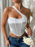 White Satin Sexy Oblique Halterneck Vest Women Sexy Boning Corset Body Shaping Small Tank Top