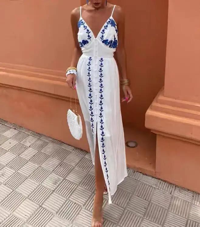 Autumn Embroidery Heavy Industry Sweet Fresh Robe Vacation Beach Vest Maxi Dress by Wanita Store