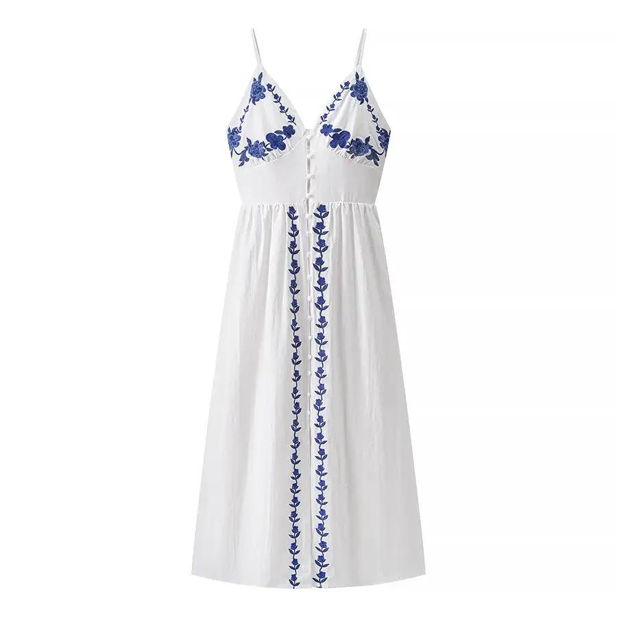 Autumn Embroidery Heavy Industry Sweet Fresh Robe Vacation Beach Vest Maxi Dress by Wanita Store