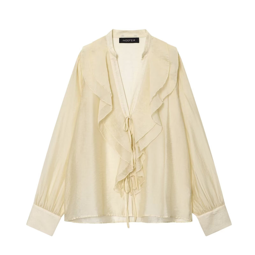 Fall WomenClothing Laminated Decoration Bow Shirt
