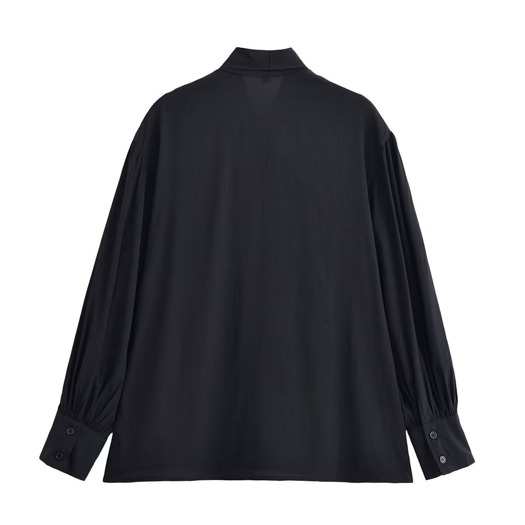Women Clothing Winter Shirt Loose Bow Decoration Drape Shirt