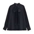 Women Clothing Winter Shirt Loose Bow Decoration Drape Shirt