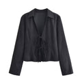 Women Clothing Winter Graceful Fashionable Suede Effect Long Sleeve Lace up Shirt